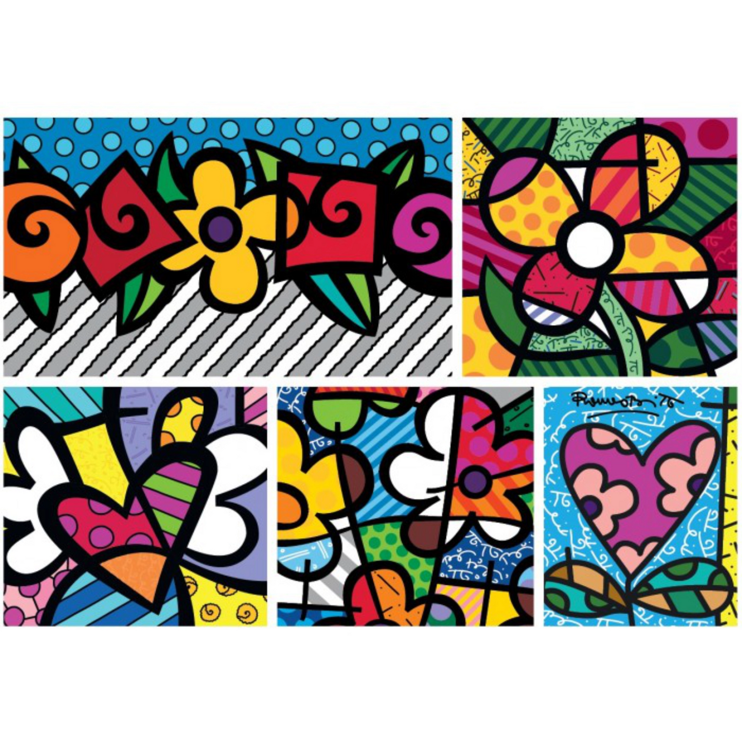 Romero Britto Collage: Hearts and Flowers | 1500 pièces