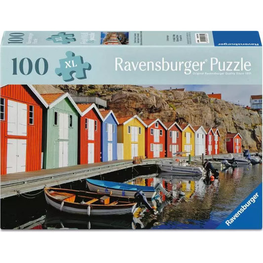 Cabanes de bateaux colorées en Suède | Grand format 100 pièces