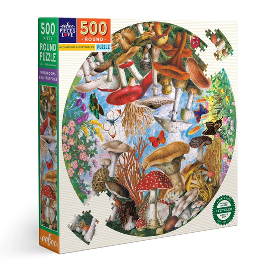 Mushrooms and Butterfllies | Casse-tête rond de 500 pièces