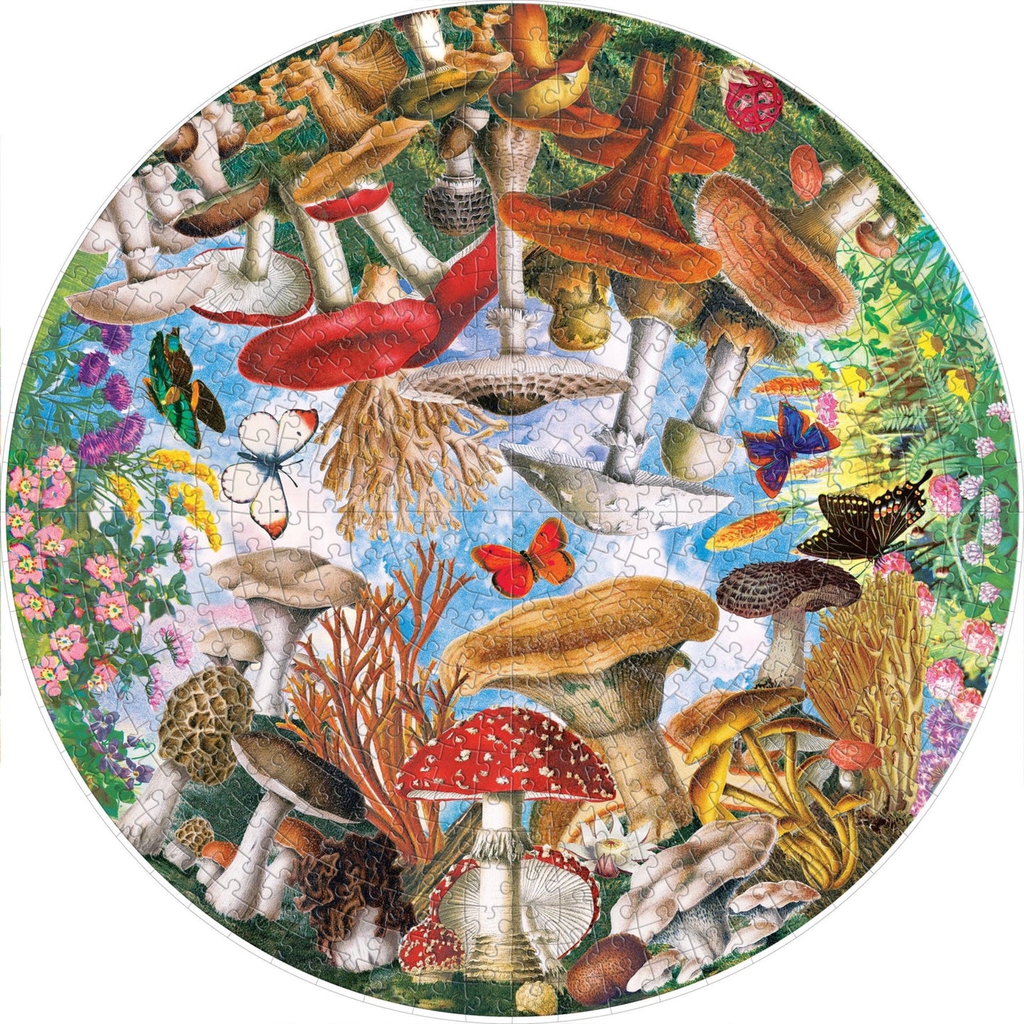 Mushrooms and Butterfllies | Casse-tête rond de 500 pièces