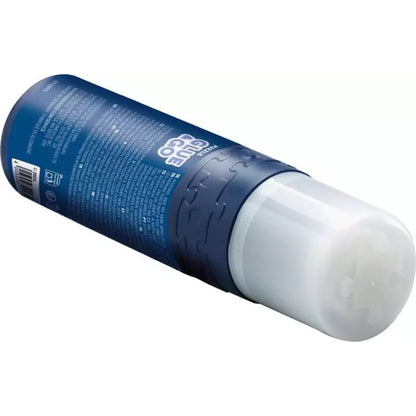 Blue and white cylindrical container with a puzzle design on a white background