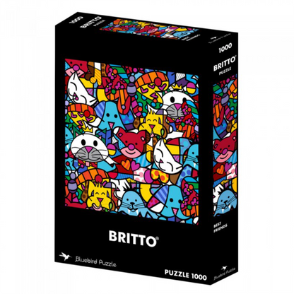 Jigsaw puzzle box with colorful animal design and Britto branding