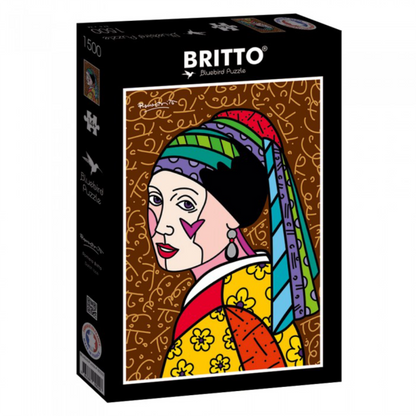 Jigsaw puzzle box with colorful design and 'Britto' branding on a white background