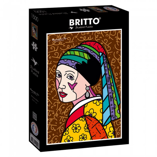 Jigsaw puzzle box with colorful design and 'Britto' branding on a white background
